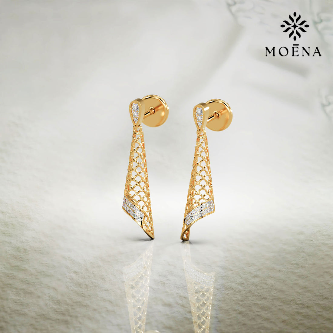 Regal Mesh Drop Earrings - Standard View in 14kt Gold - Diamond Earring by Moena