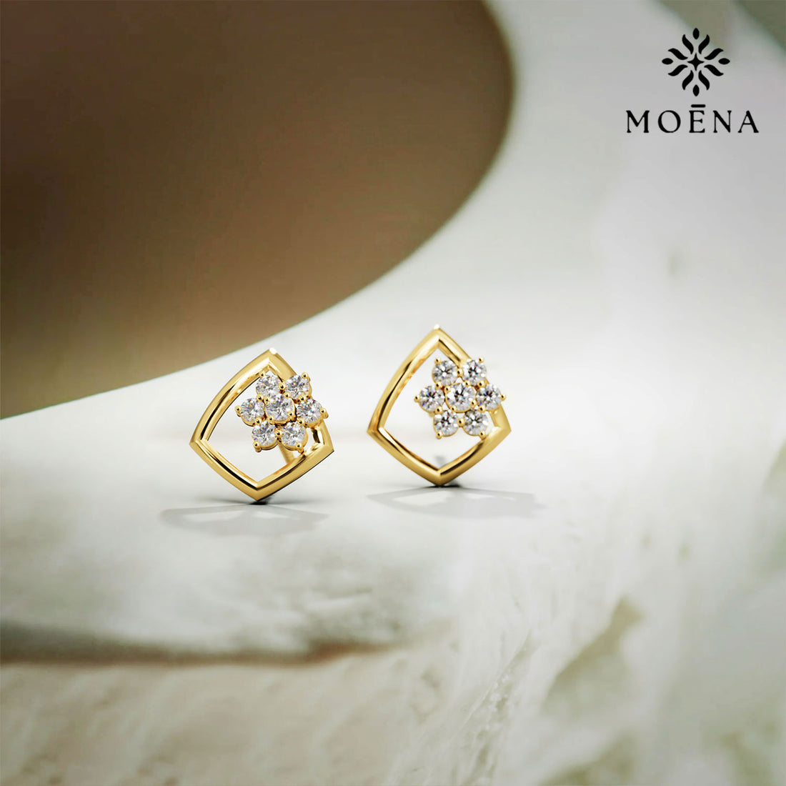 Blossom Frame Studs - Standard View in 14kt Gold - Diamond Stud by Moena