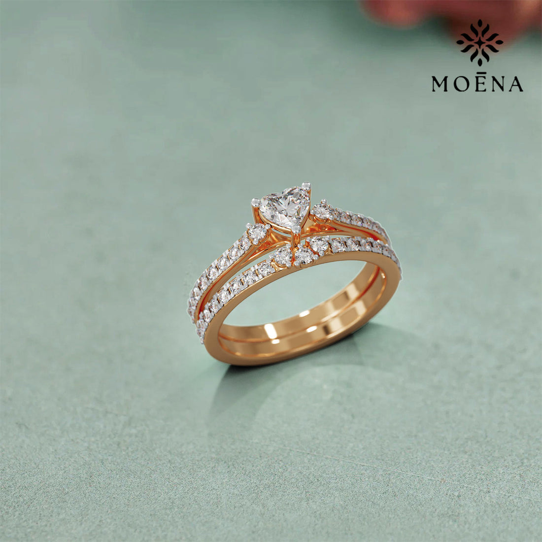 Heart Diamond Ring - Standard View in 14kt Gold - Heart Diamond Ring by Moena
