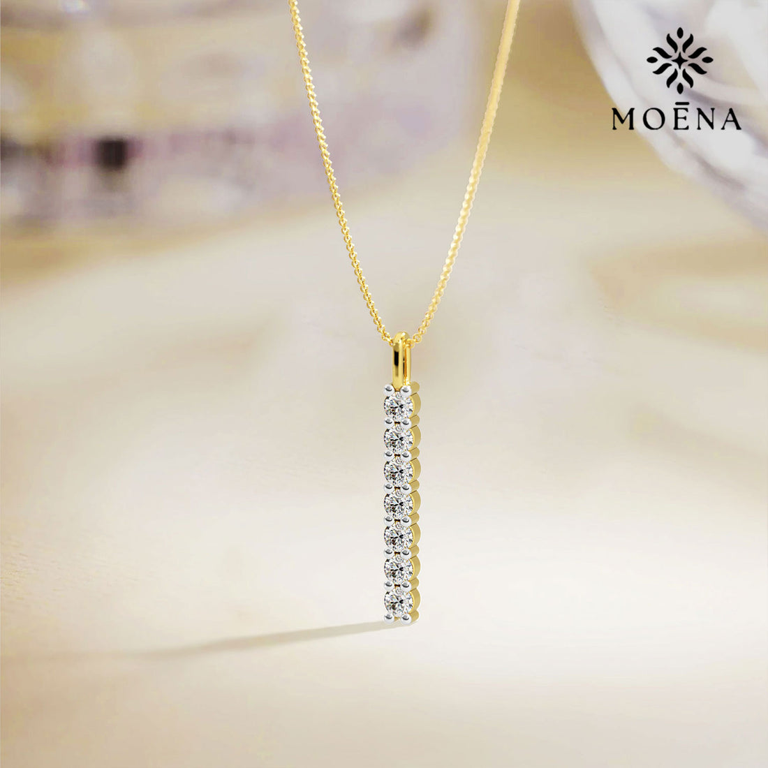 Vertical Spark Pendant - Standard View in 14kt Gold - Diamond Pendant by Moena