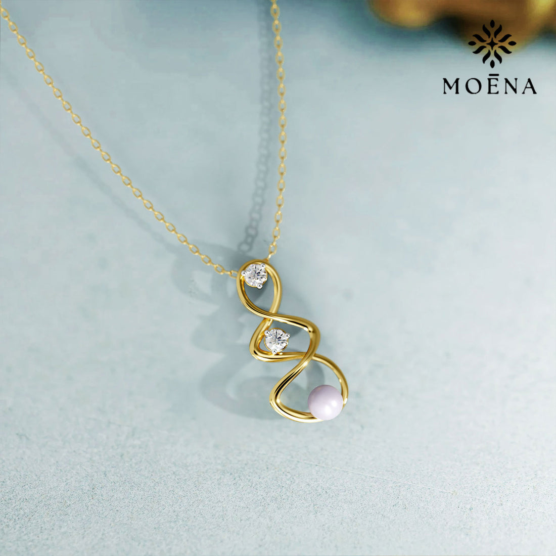 Infinity Pearl and Diamond Pendant(With Chain) - Standard View in 14kt Gold - Diamond Pendant by Moena