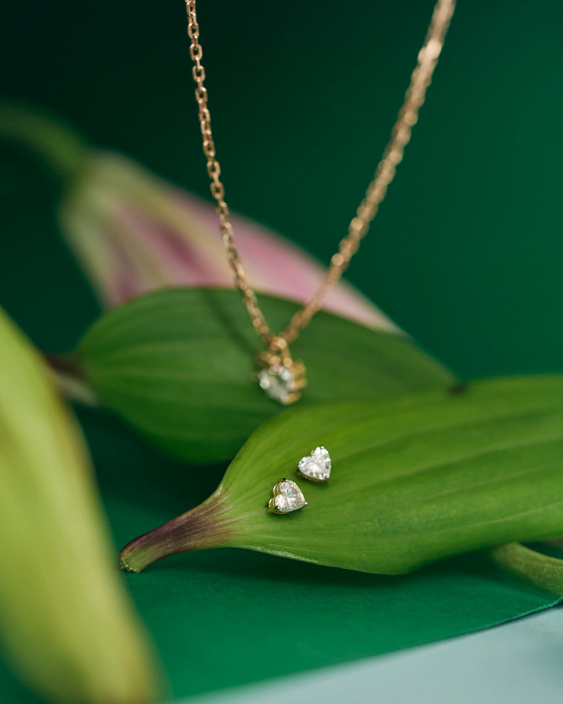 Eternal Heart Diamond Studs - Standard View in 14kt Gold - Heart Diamond Stud by Moena