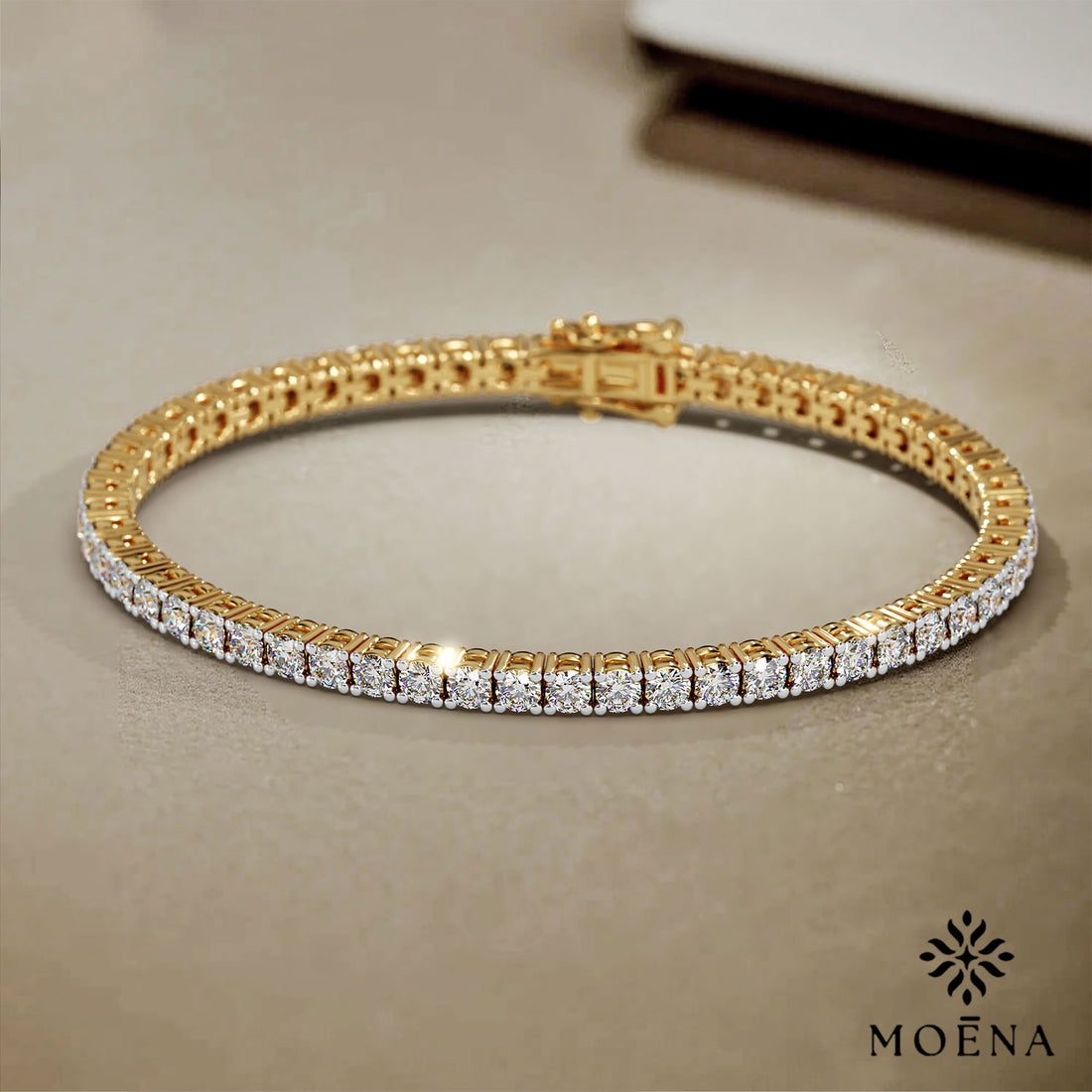 Elegant Gold Tennis Bracelet - Standard View in 14kt Gold - Diamond Bracelet by Moena