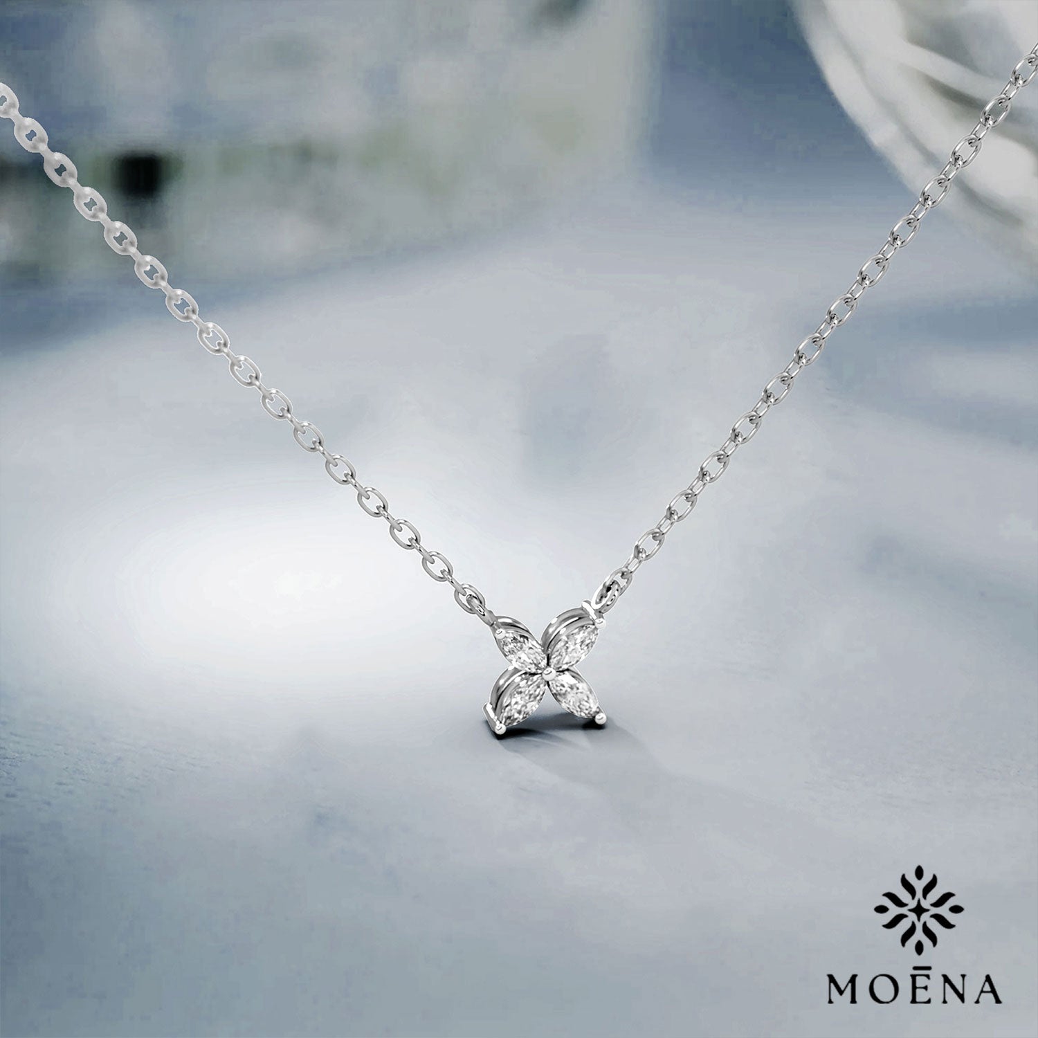 Floral Diamond Pendant Necklace(With Chain) - Moena
