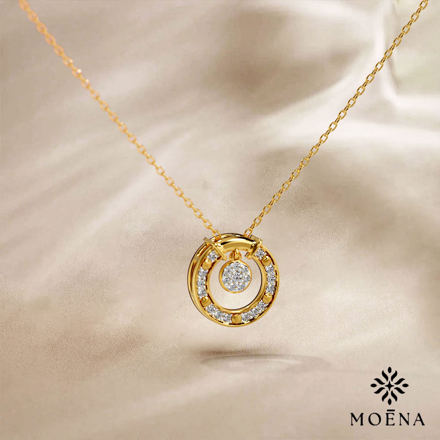 Sparkling Circle Pendant Necklace(With Chain) - Moena