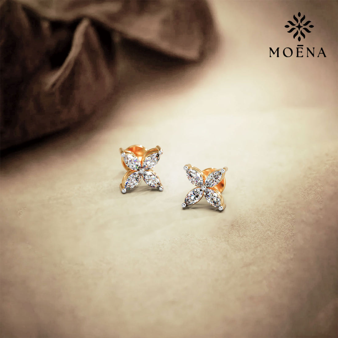 Petal Luxe Studs - Standard View in 14kt Gold - Diamond Stud by Moena