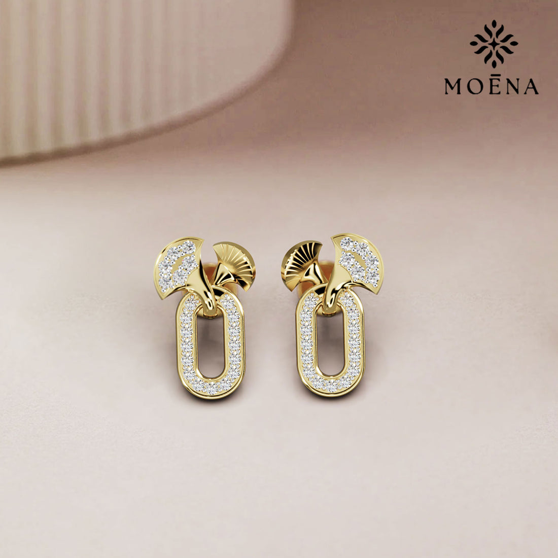Fan Link Drop Earrings - Standard View in 14kt Gold - Diamond Earring by Moena