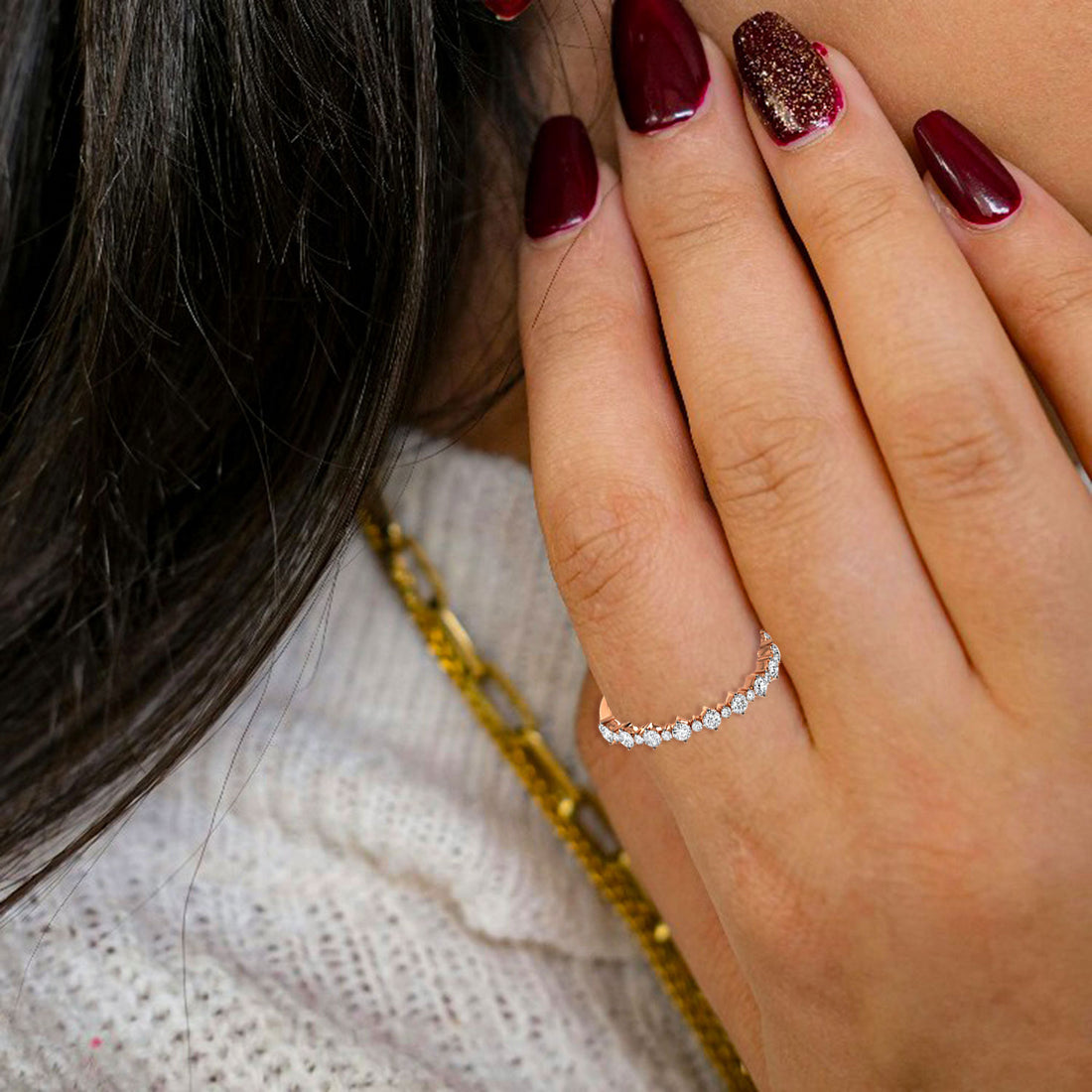 Pure Harmony - Model View in Rose Gold - Diamond Ring by Moena
