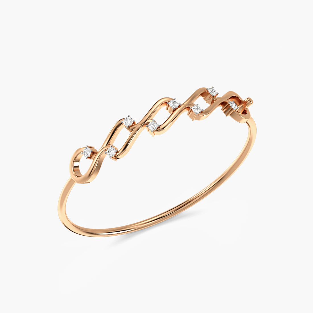 Golden Link Bangle - 3D View in Rose Gold - Diamond Bracelet by Moena