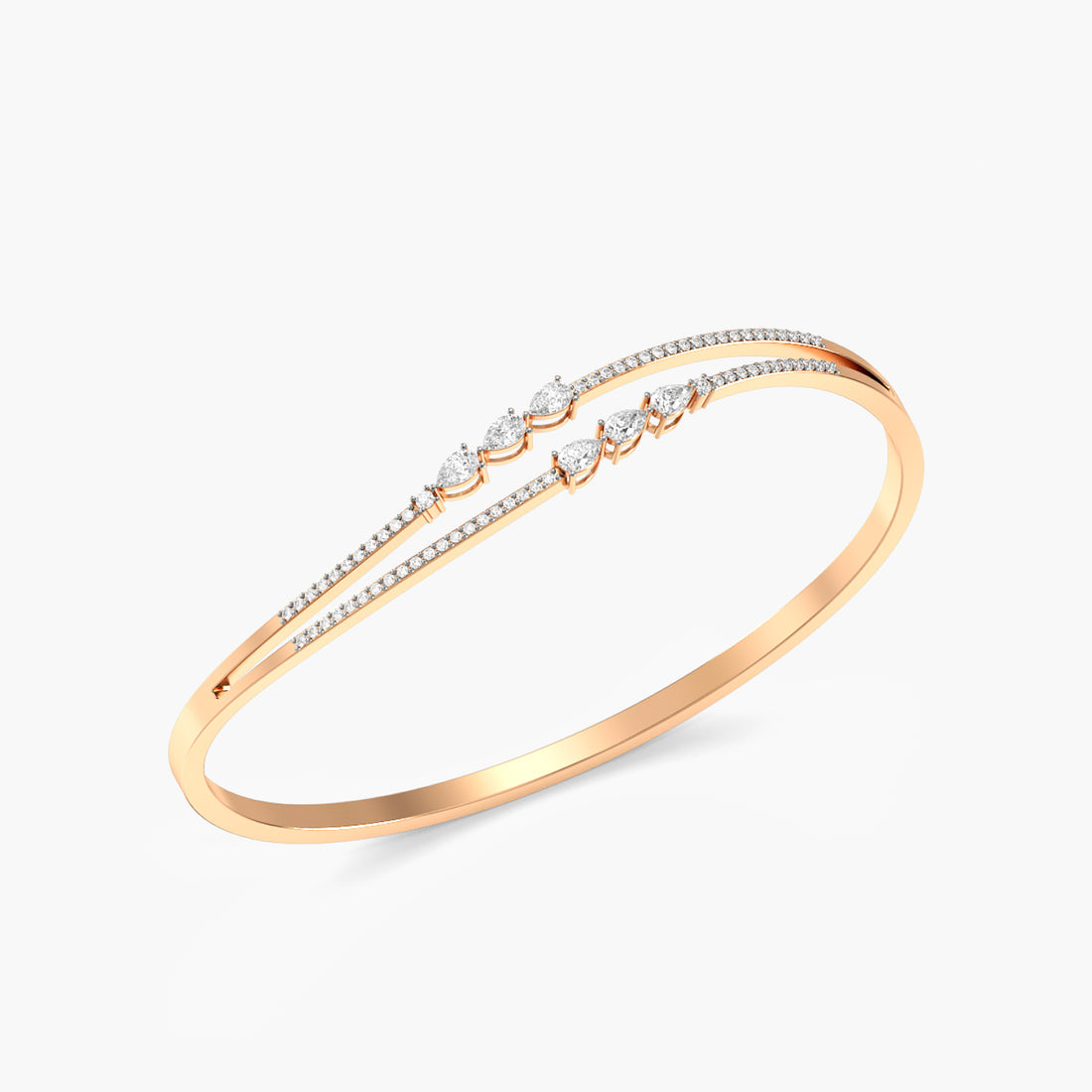 Cascade Pear Bangle - 3D View in Rose Gold - Pear Diamond Bracelet by Moena
