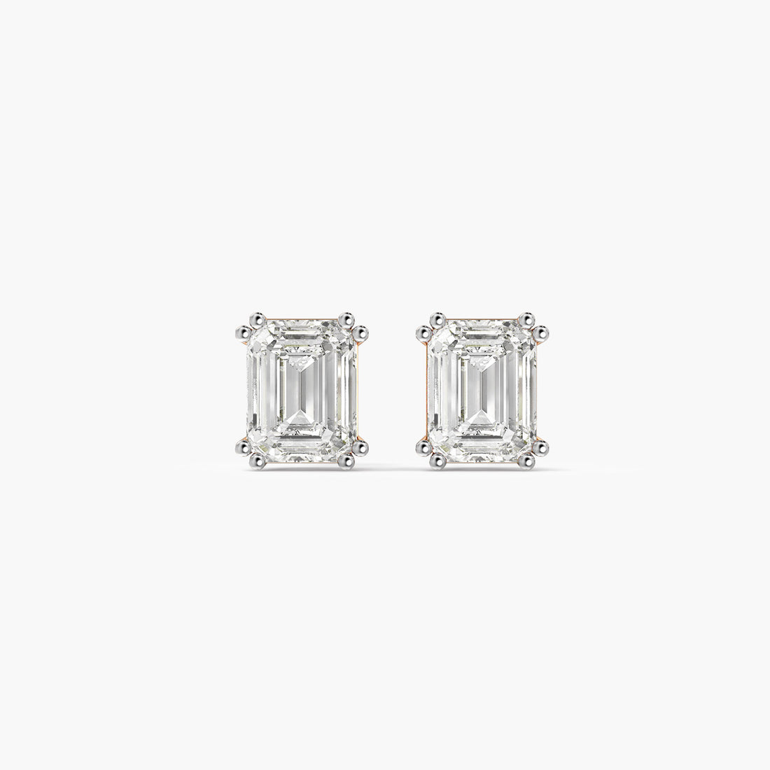 Grandeur Emerald Studs - Front View in Rose Gold - Emerald Diamond Stud by Moena