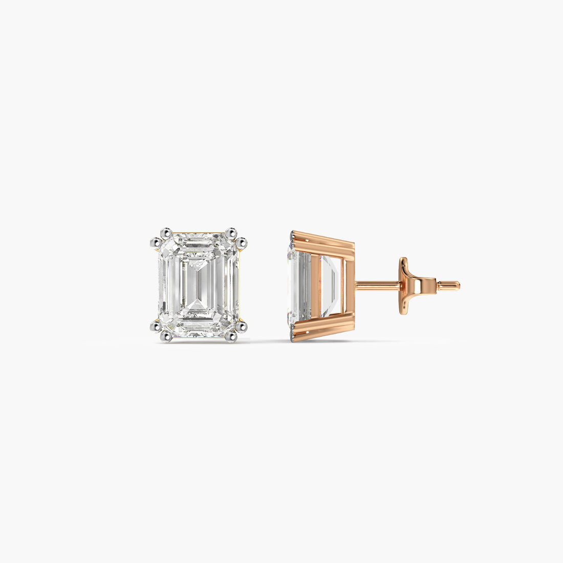 Emerald Elegance Studs - Side View in Rose Gold - Emerald Diamond Stud by Moena