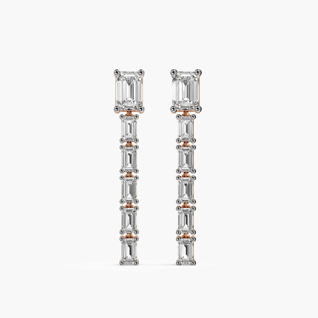 Emerald Cut Drama Drops - Front View in Rose Gold - Emerald Diamond Jewellery by Moena