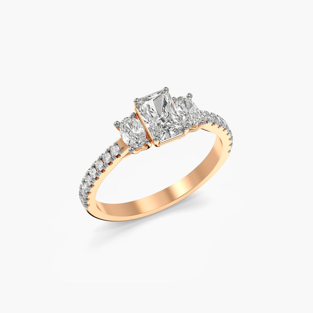 Radiant Elegance Ring - 3D View in Rose Gold - Radiant Diamond Ring by Moena
