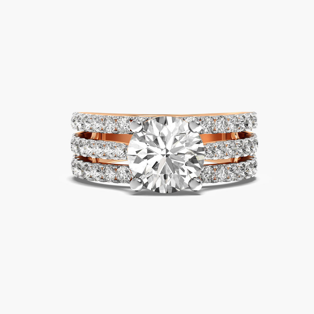 Triple Row Solitaire Engagement Ring - Top View in Rose Gold - Diamond Ring by Moena