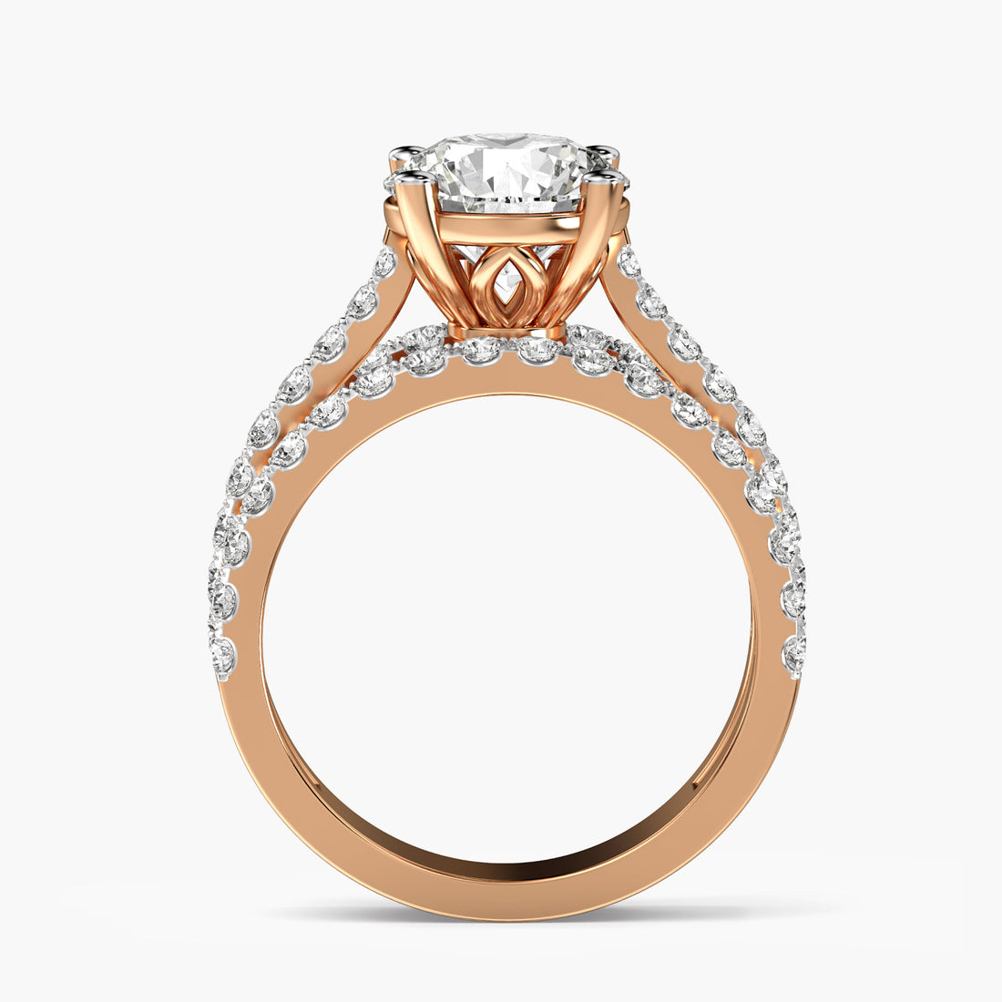 Triple Row Solitaire Engagement Ring - Front View in Rose Gold - Diamond Ring by Moena