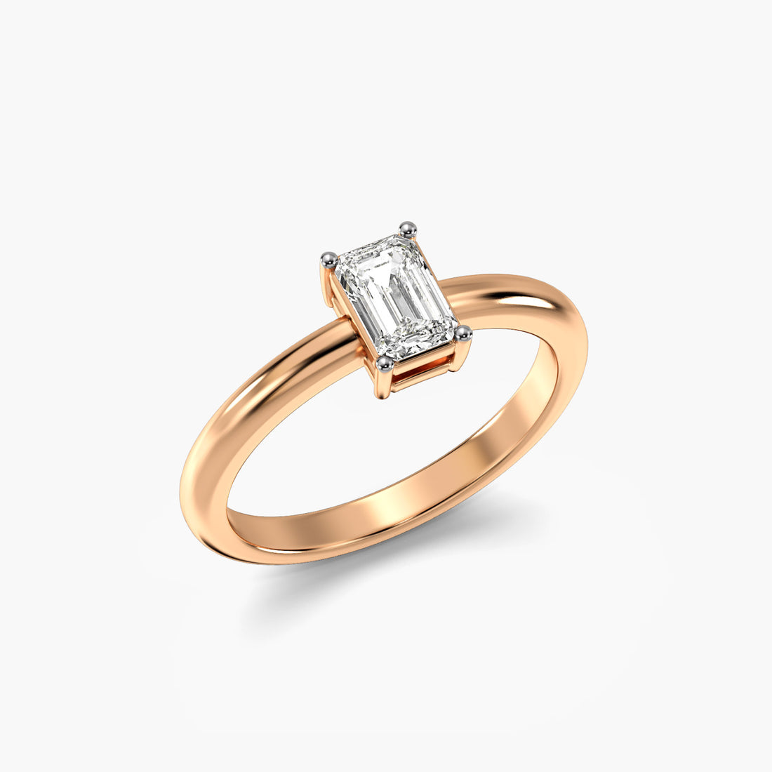 Sculpted Emerald Solitaire - 3D View in Rose Gold - Emerald Diamond Ring by Moena