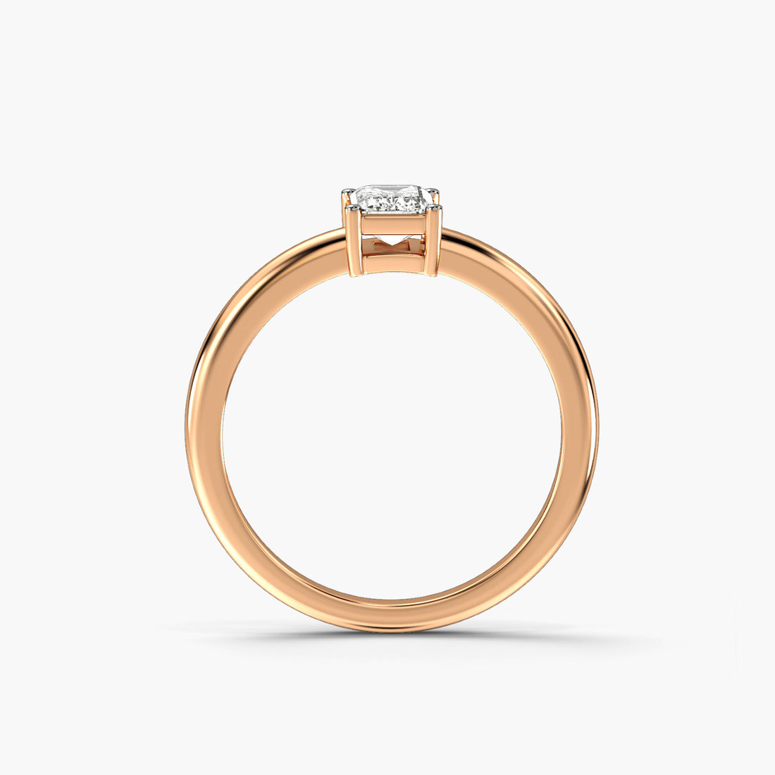 Sculpted Emerald Solitaire - Front View in Rose Gold - Emerald Diamond Ring by Moena