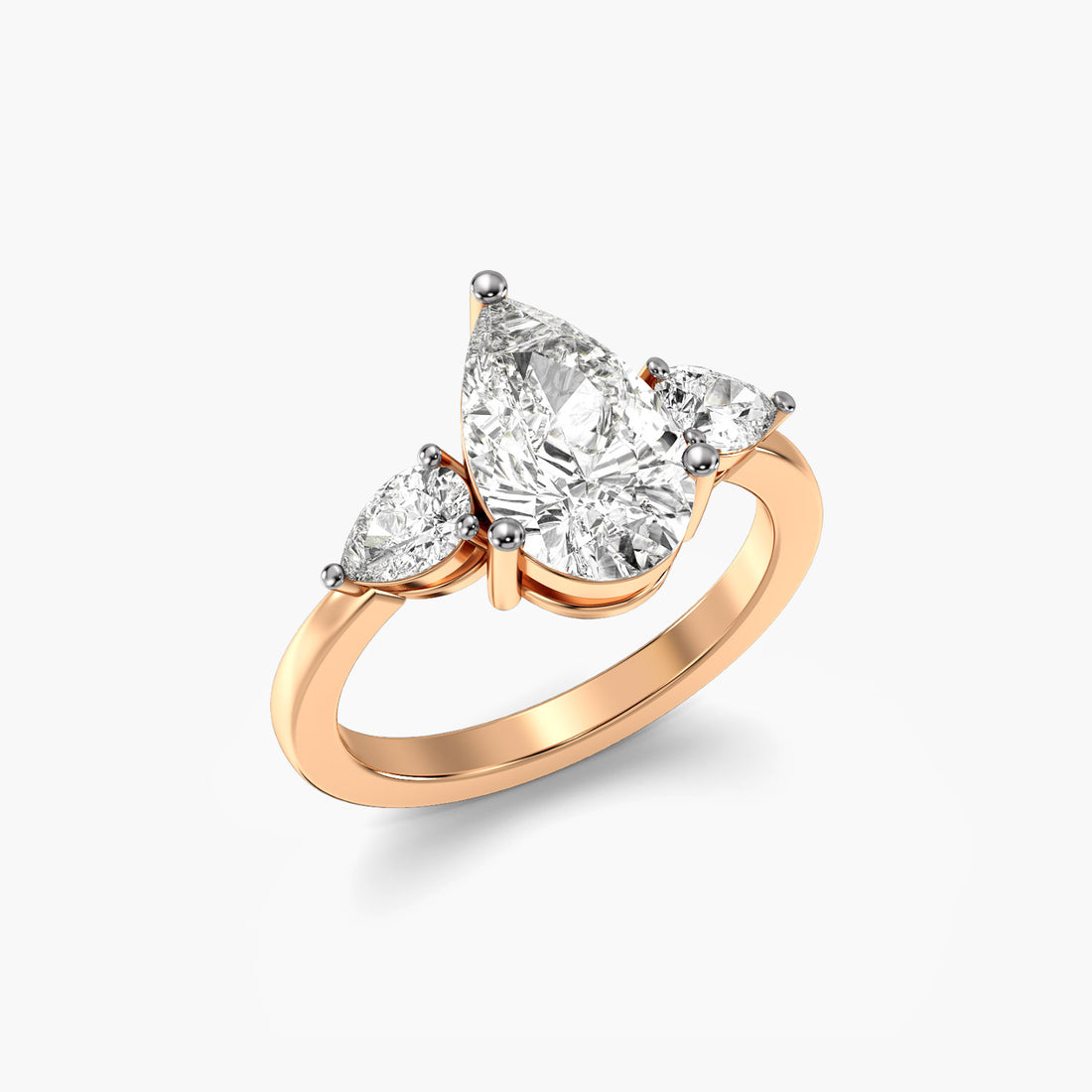 Tri-Pear Radiance - 3D View in Rose Gold - Pear Diamond Ring by Moena