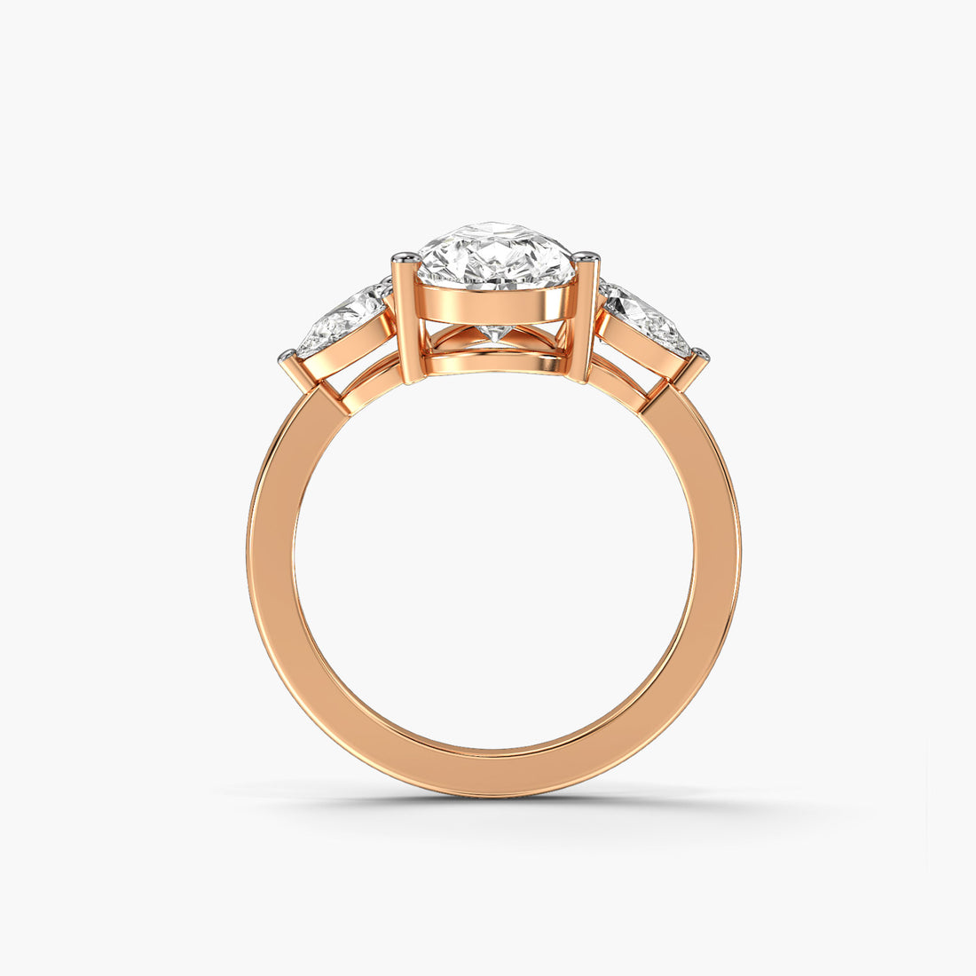 Tri-Pear Radiance - Front View in Rose Gold - Pear Diamond Ring by Moena