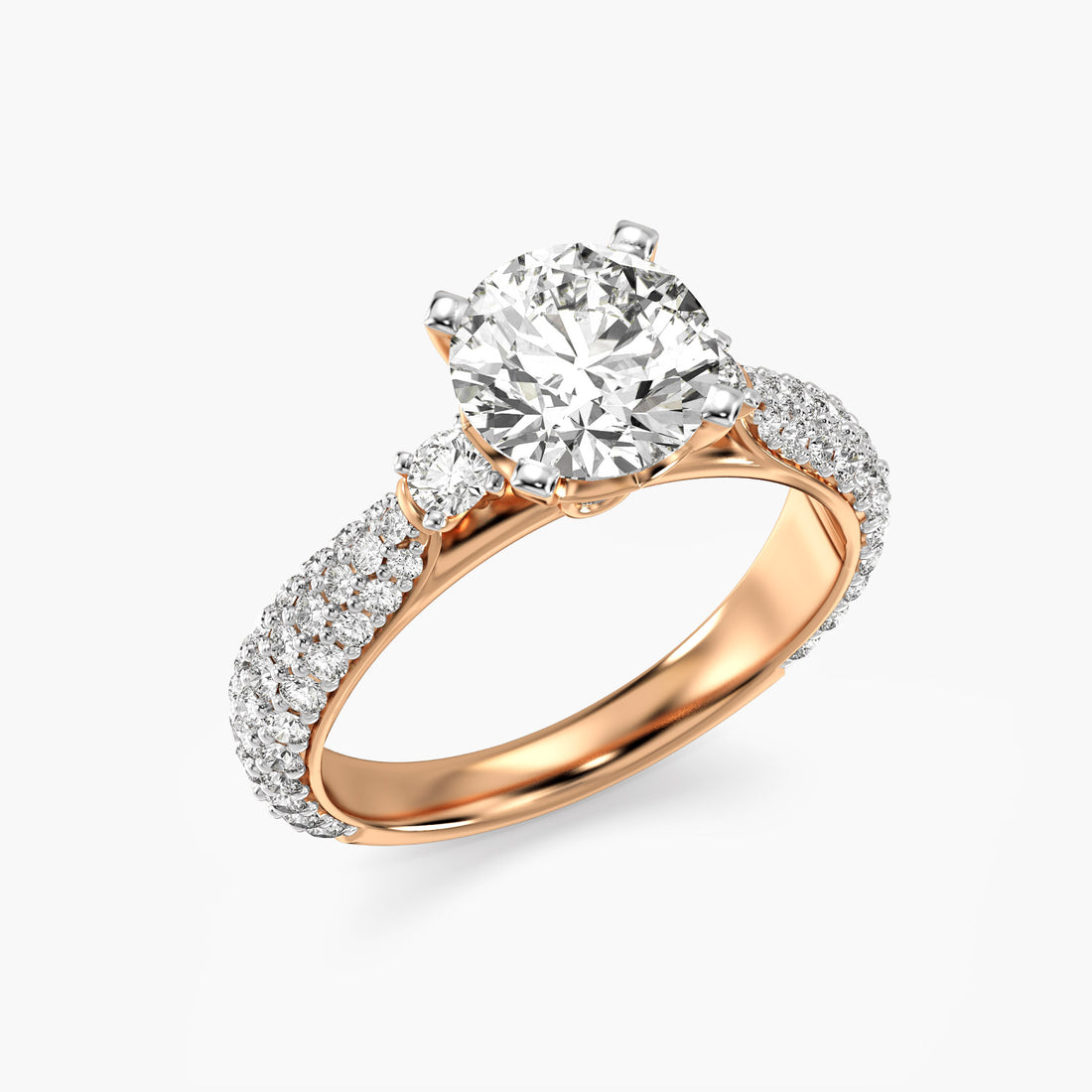 Sculpted Crown Solitaire Ring - 3D View in Rose Gold - Diamond Ring by Moena