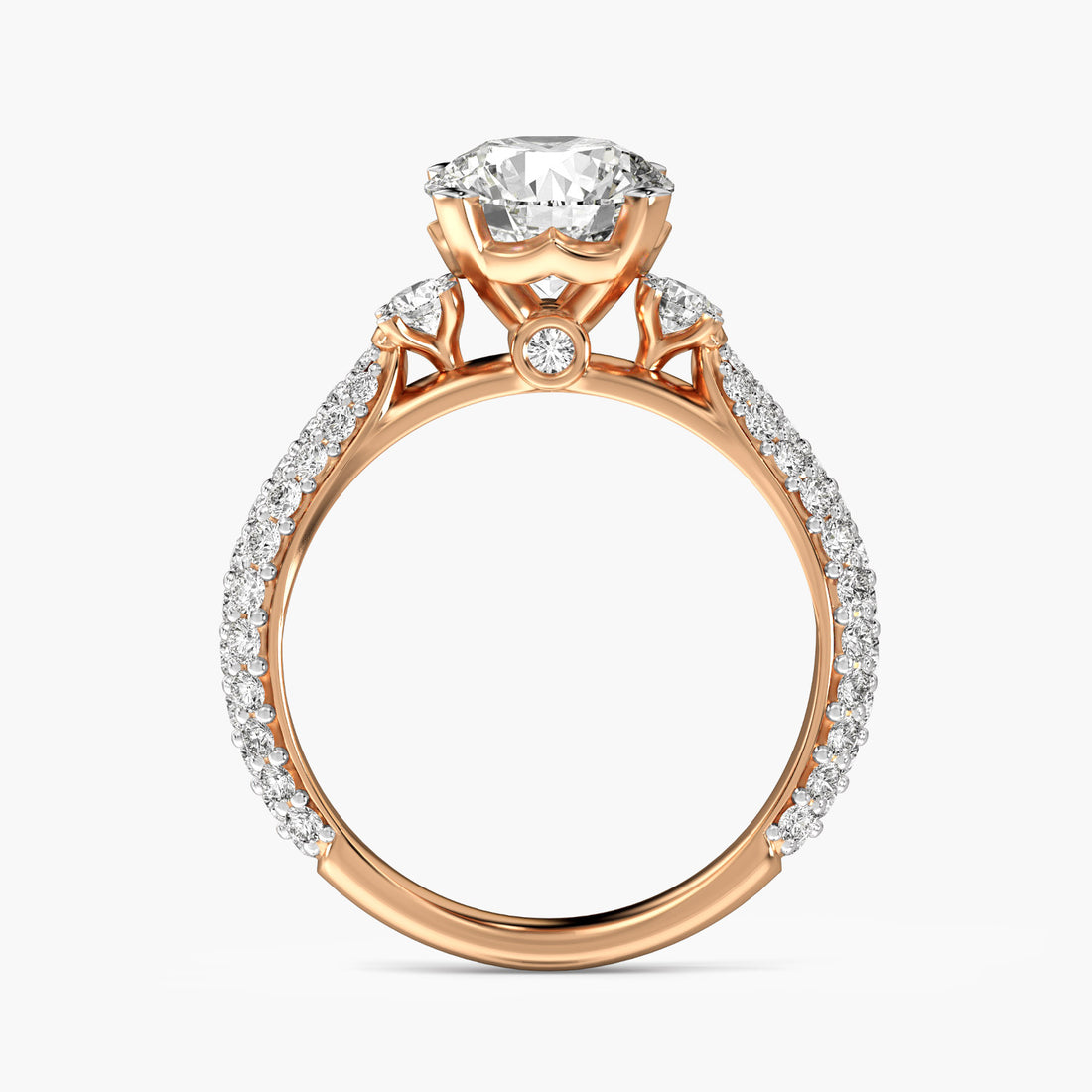Sculpted Crown Solitaire Ring - Front View in Rose Gold - Diamond Ring by Moena