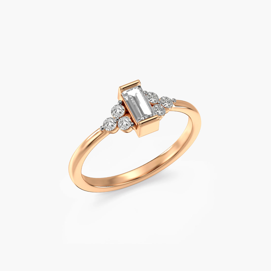 Blush Baguette - 3D View in Rose Gold - Baguette Diamond Ring by Moena