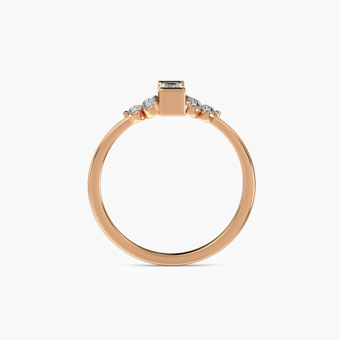 Blush Baguette - Front View in Rose Gold - Baguette Diamond Ring by Moena