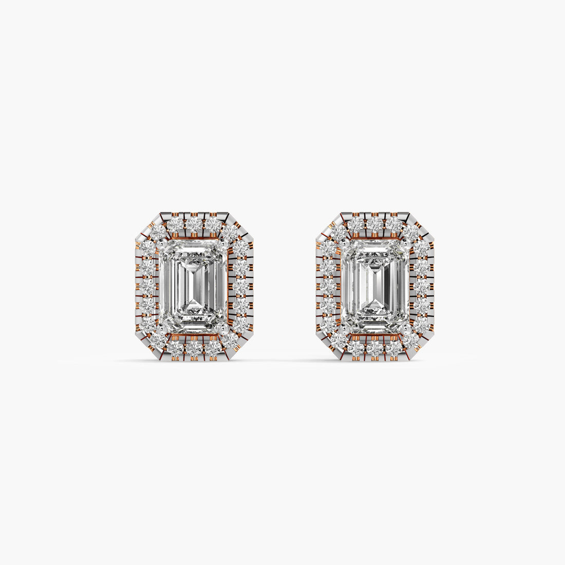 Regal Radiant Studs - Front View in Rose Gold - Radiant Diamond Stud by Moena