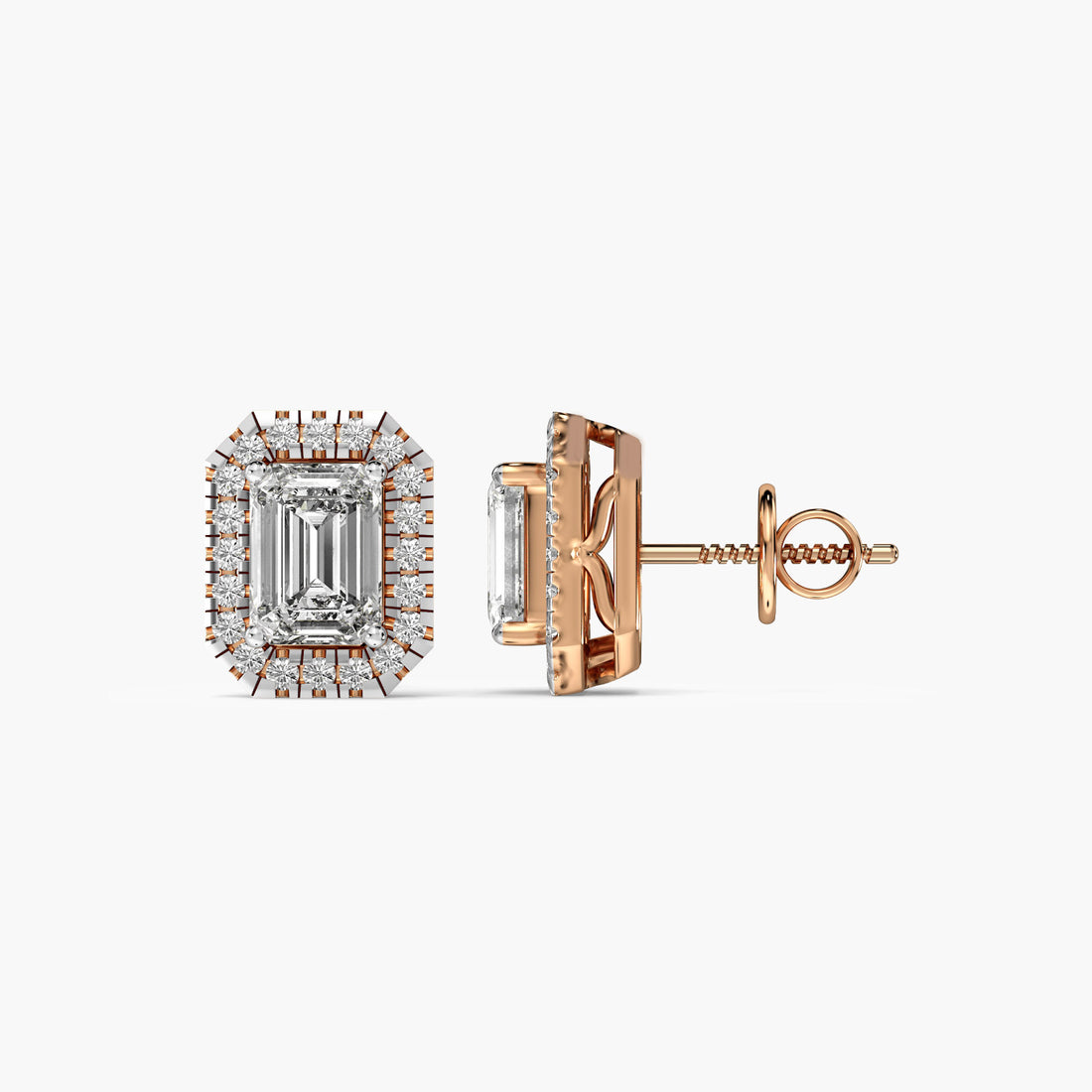 Regal Radiant Studs - Side View in Rose Gold - Radiant Diamond Stud by Moena