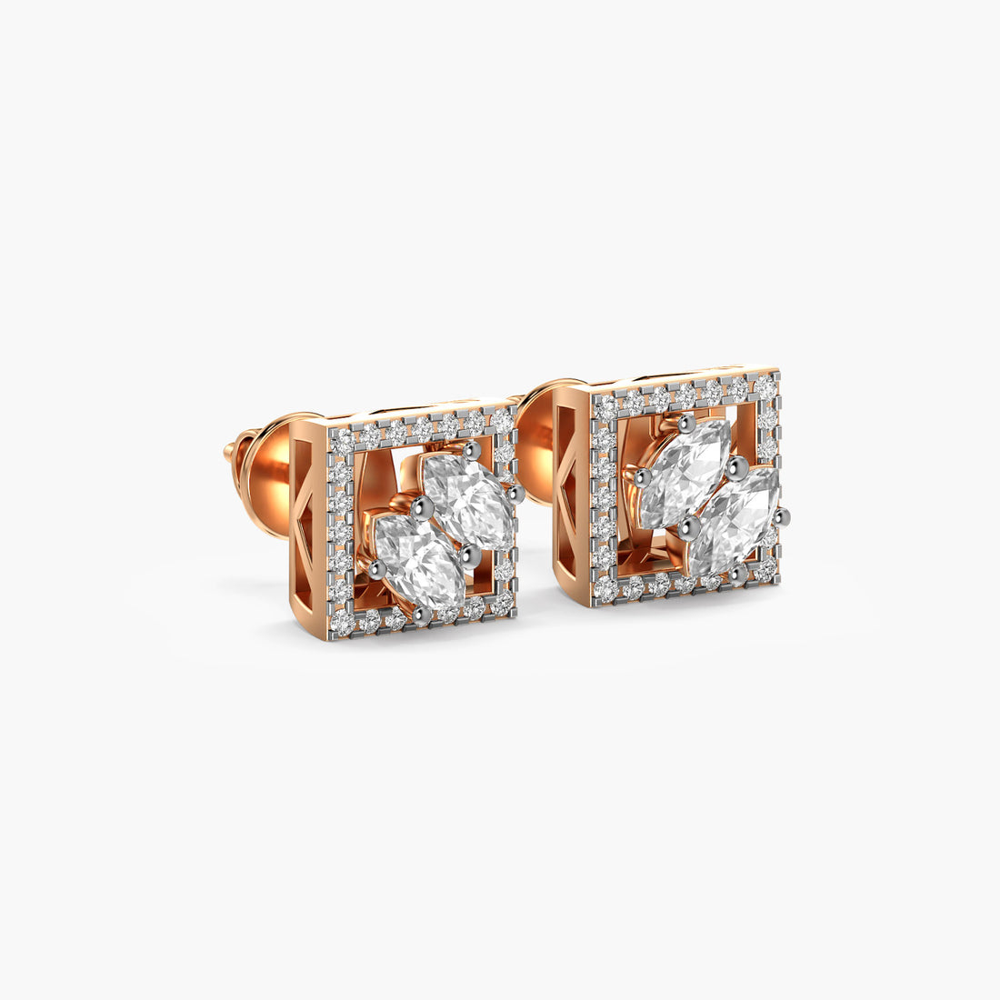 Marquise Elegance Studs - 3D View in Rose Gold - Marquise Diamond Stud by Moena