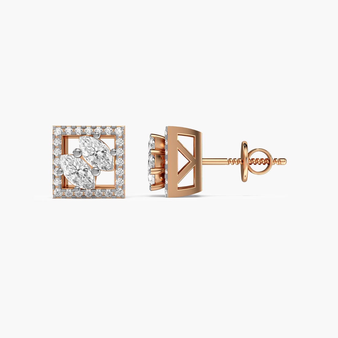 Marquise Elegance Studs - Side View in Rose Gold - Marquise Diamond Stud by Moena
