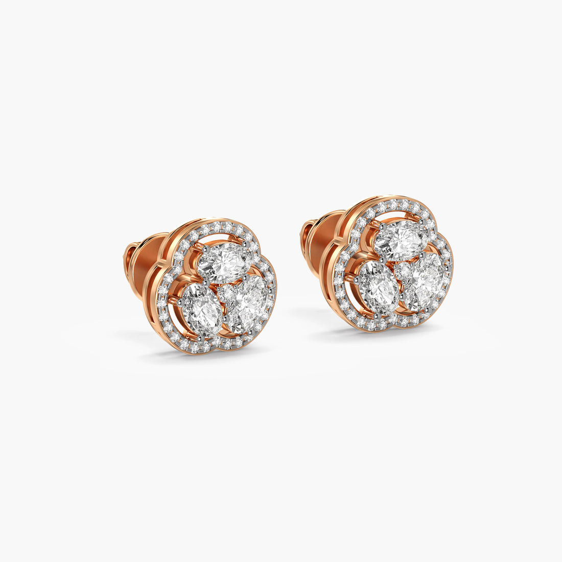 Clover Diamond Studs - 3D View in Rose Gold - Diamond Stud by Moena