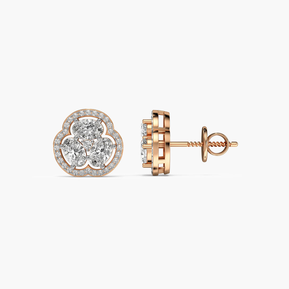 Clover Diamond Studs - Side View in Rose Gold - Diamond Stud by Moena