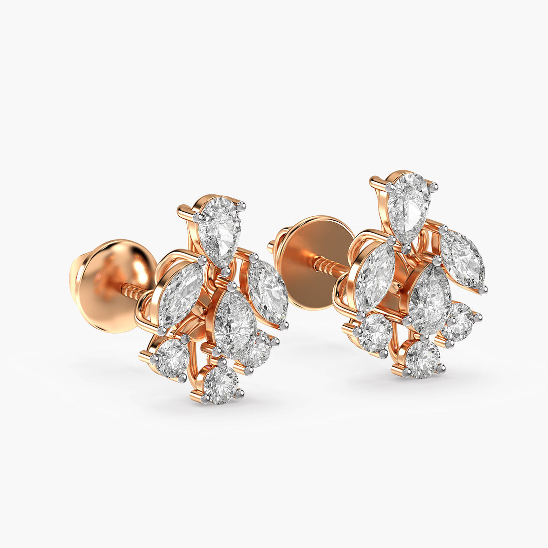 Lustre Bloom Earrings - 3D View in Rose Gold - Diamond Earring by Moena