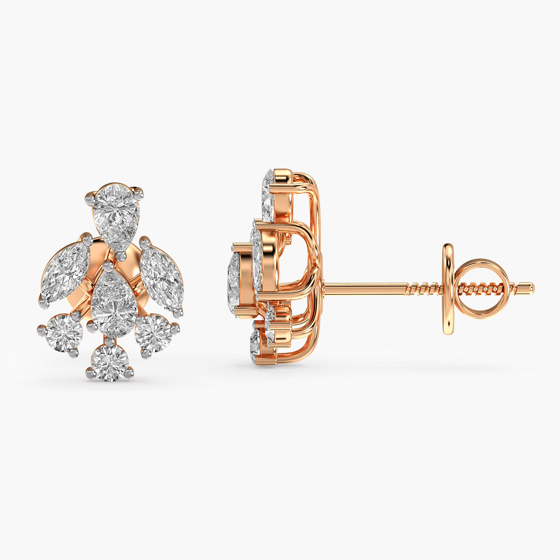 Lustre Bloom Earrings - Side View in Rose Gold - Diamond Earring by Moena