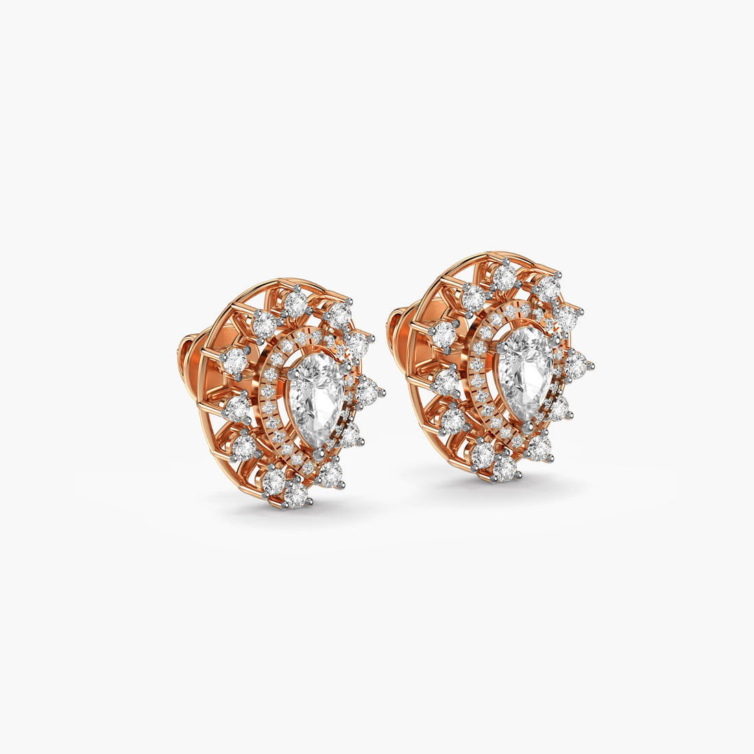 Radiance Pear Diamond Studs - 3D View in Rose Gold - Pear Diamond Stud by Moena