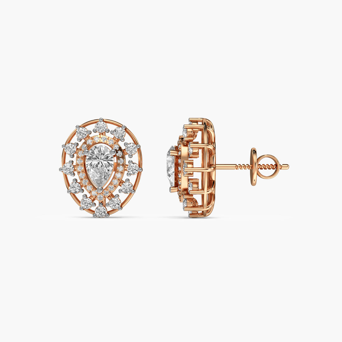 Radiance Pear Diamond Studs - Side View in Rose Gold - Pear Diamond Stud by Moena
