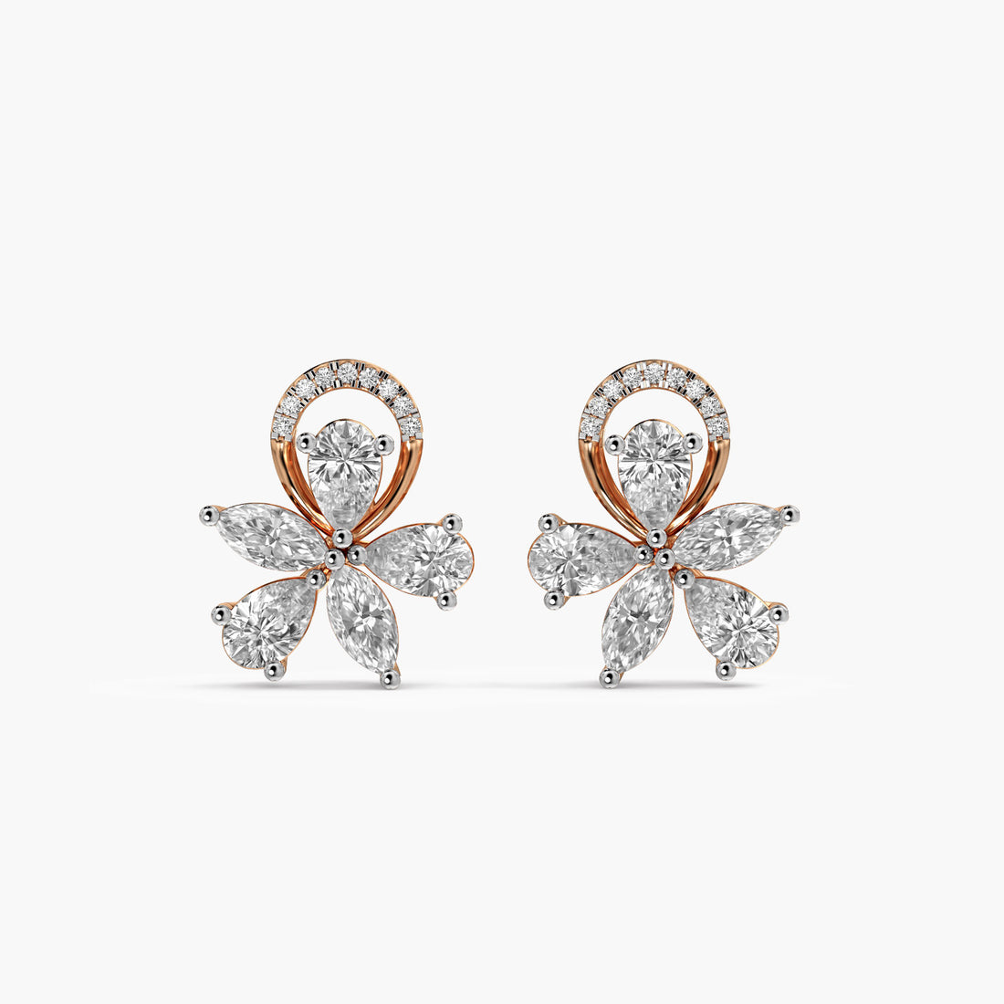 Petal Cluster Diamond Studs - Front View in Rose Gold - Diamond Stud by Moena