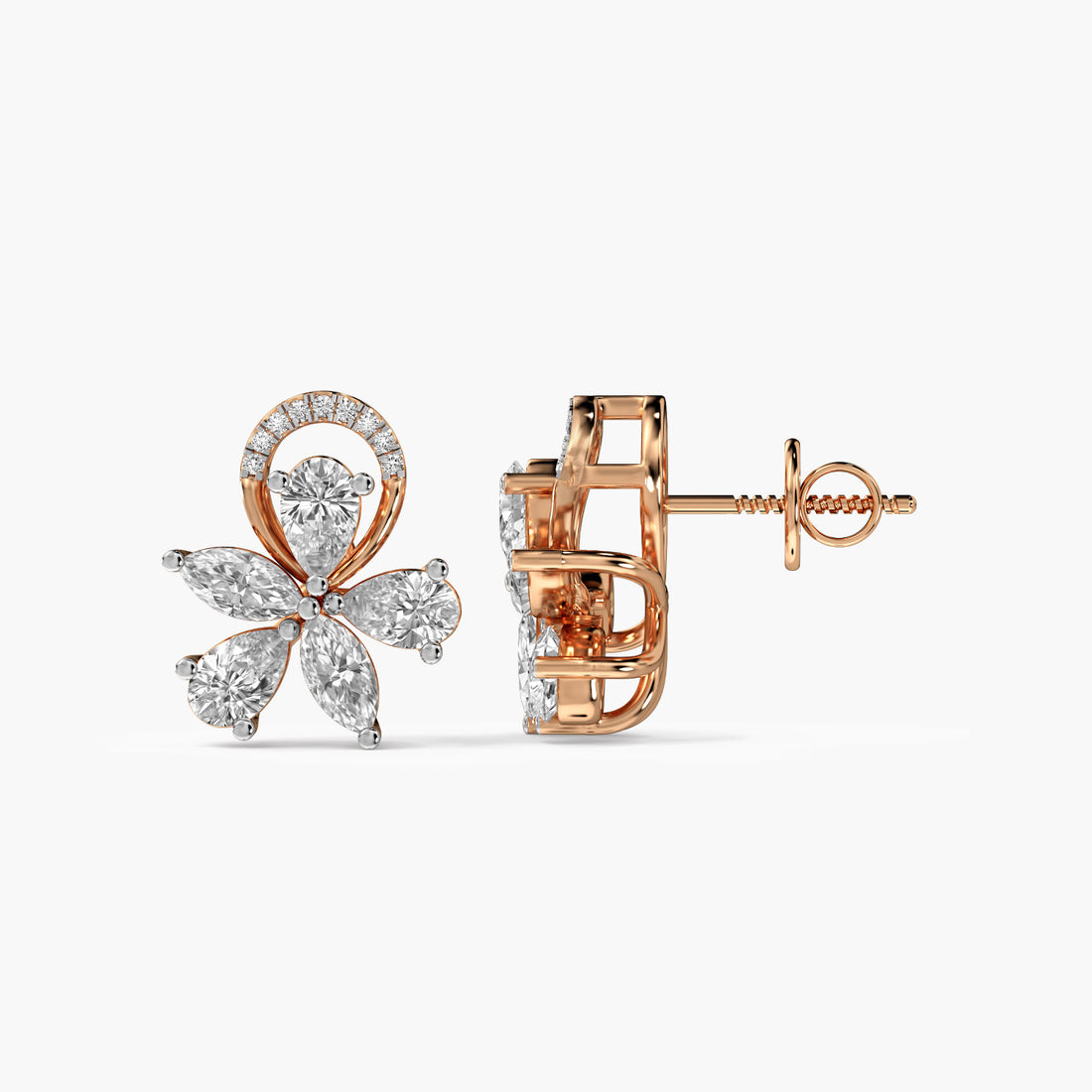 Petal Cluster Diamond Studs - Side View in Rose Gold - Diamond Stud by Moena