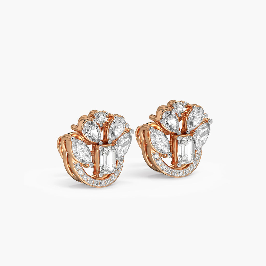 Tulip Bloom Stud Earrings - 3D View in Rose Gold - Diamond Earring by Moena