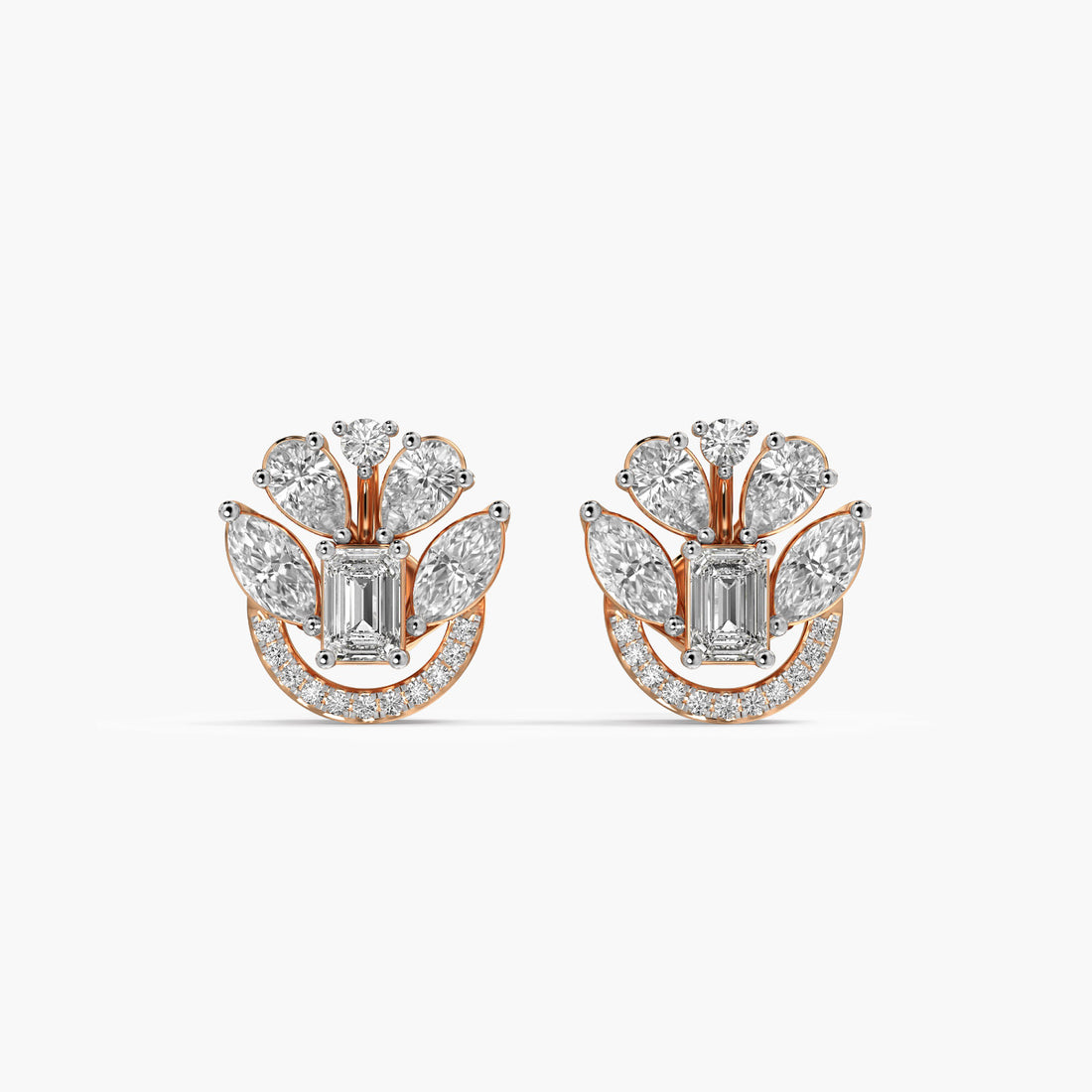 Tulip Bloom Stud Earrings - Front View in Rose Gold - Diamond Earring by Moena