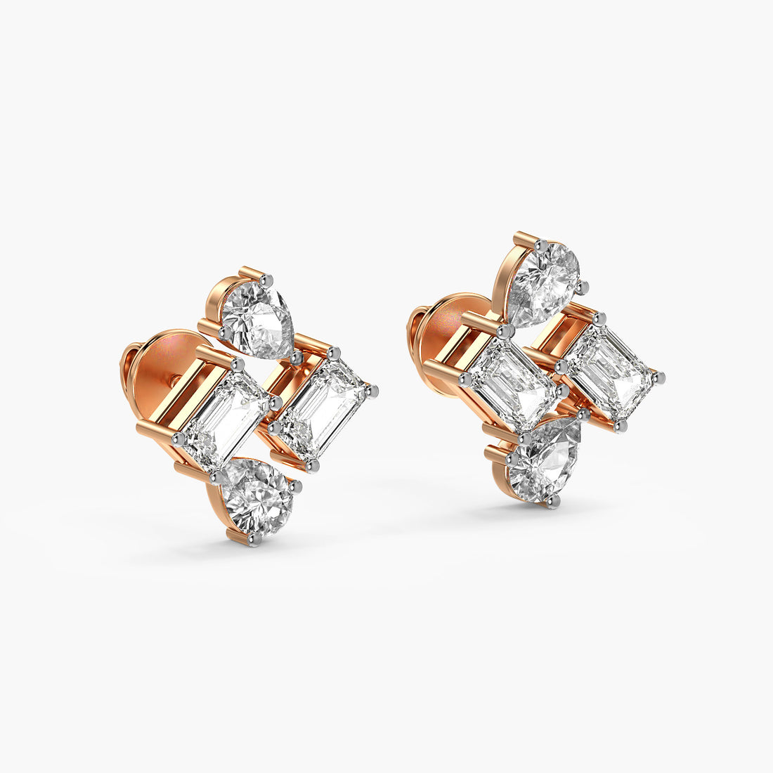 Geometric Grace Lab-Grown Diamond Earrings - 3D View in Rose Gold - Diamond Earring by Moena