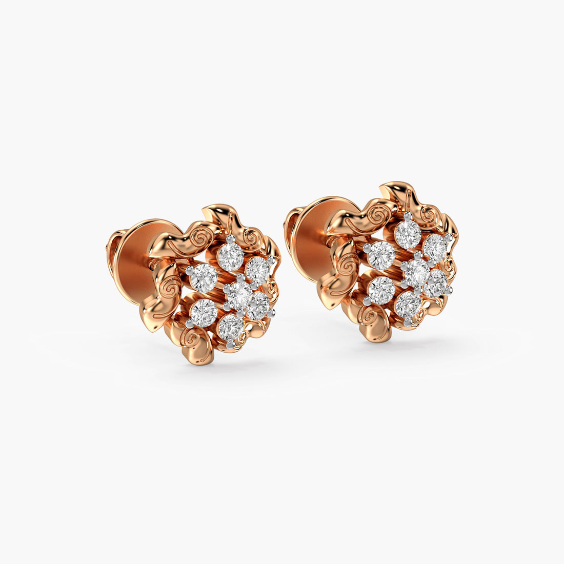 Floret Glow Earrings - 3D View in Rose Gold - Diamond Earring by Moena