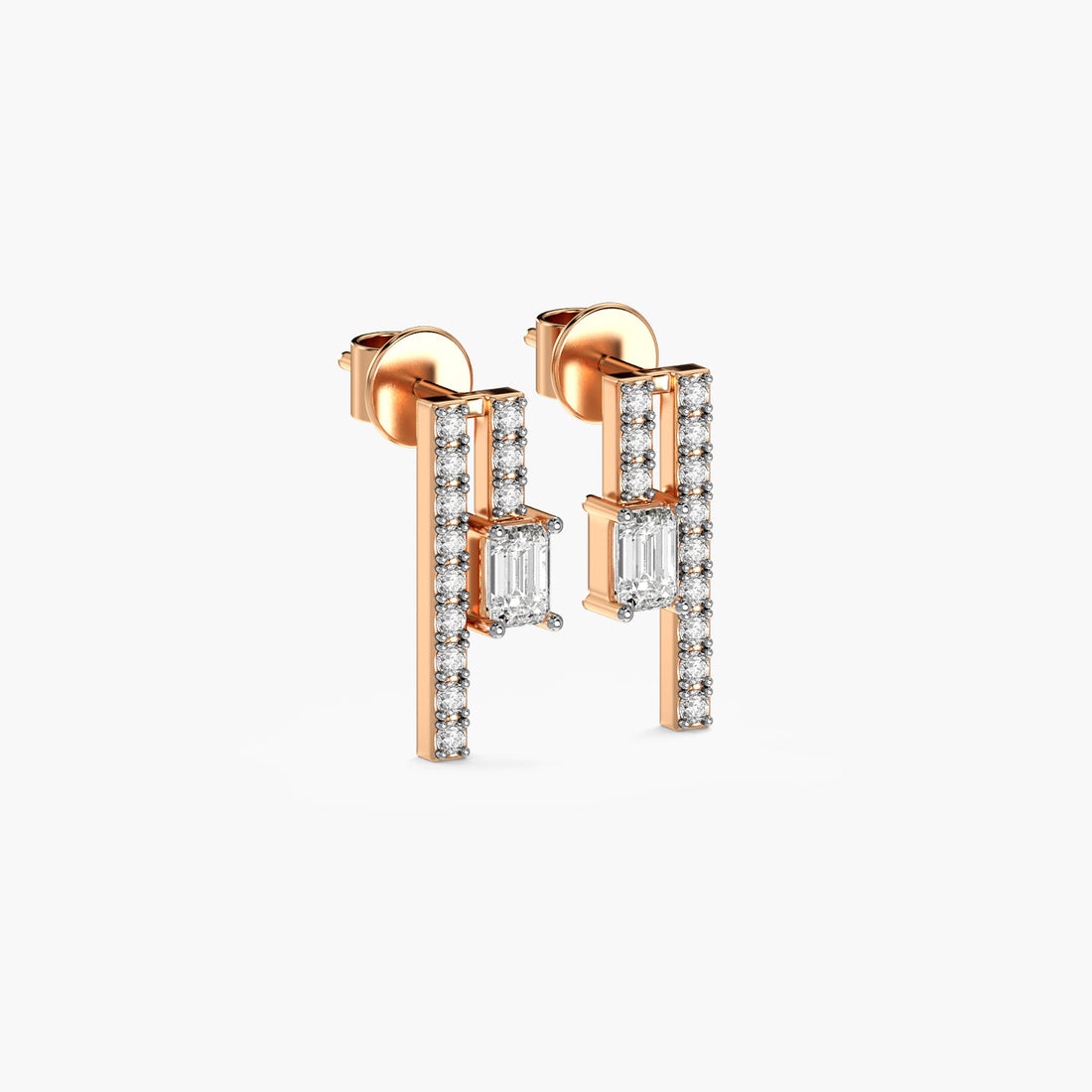 Emerald Illusion Studs - 3D View in Rose Gold - Emerald Diamond Stud by Moena