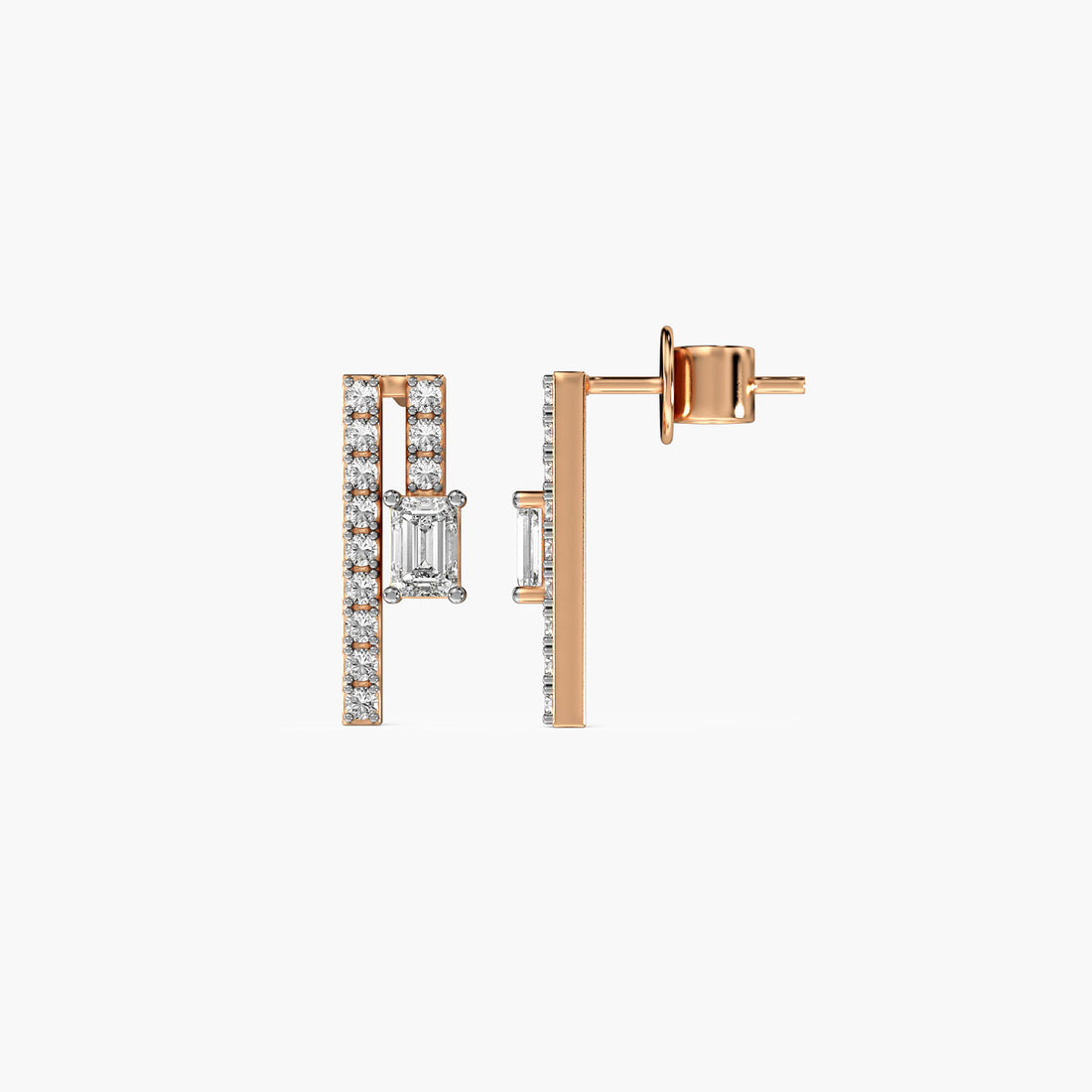 Emerald Illusion Studs - Side View in Rose Gold - Emerald Diamond Stud by Moena