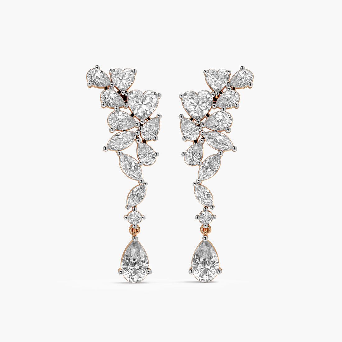 Cascade Sparkle Danglers - Front View in Rose Gold - Diamond Jewellery by Moena