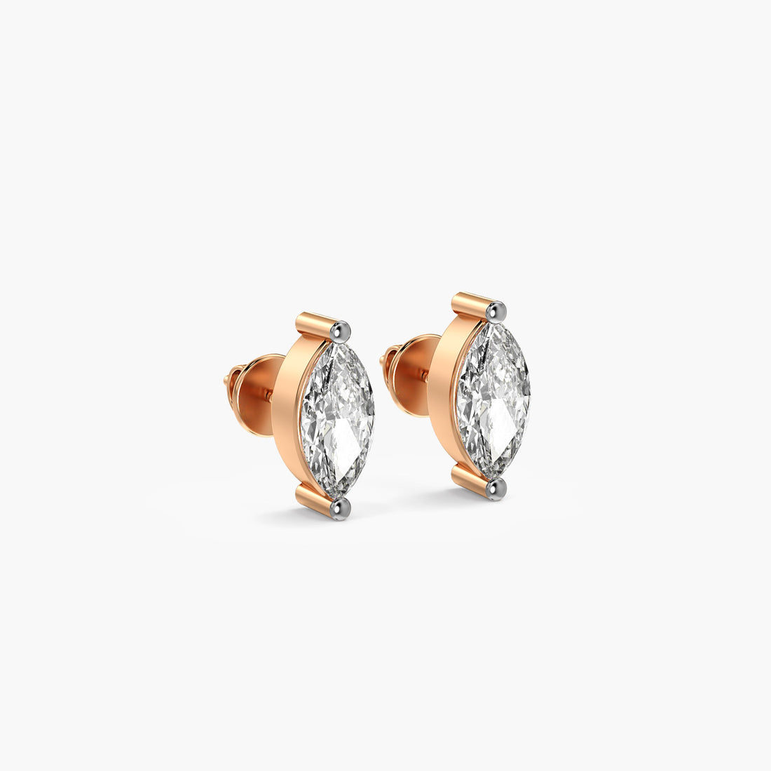 Marquise Glow Diamond Studs - 3D View in Rose Gold - Marquise Diamond Stud by Moena