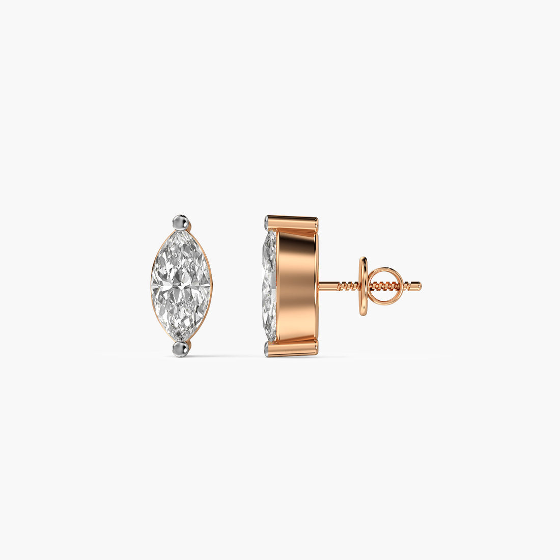 Marquise Glow Diamond Studs - Side View in Rose Gold - Marquise Diamond Stud by Moena