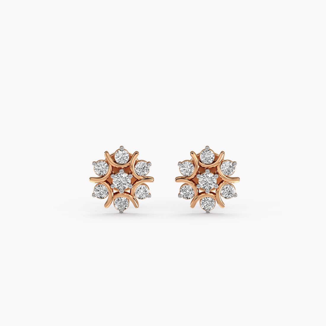 Solar Flora Studs - Standard View in Rose Gold - Diamond Stud by Moena
